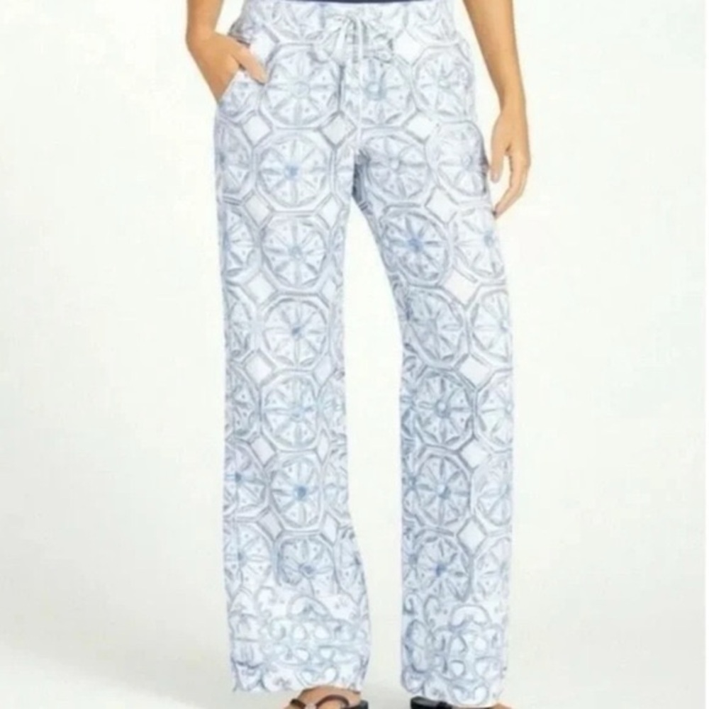 Tommy Bahama Watercolor Tiles Linen Drawstring Pants Size 0